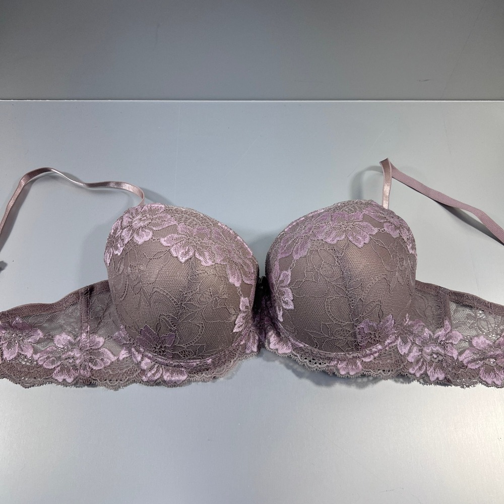 Felina Lingerie Taupe Pink Floral Lace Push Up Bra 36C Adjustable Straps